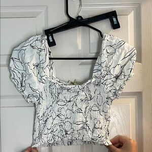 Monteau Black and White Floral Smocked Blouse